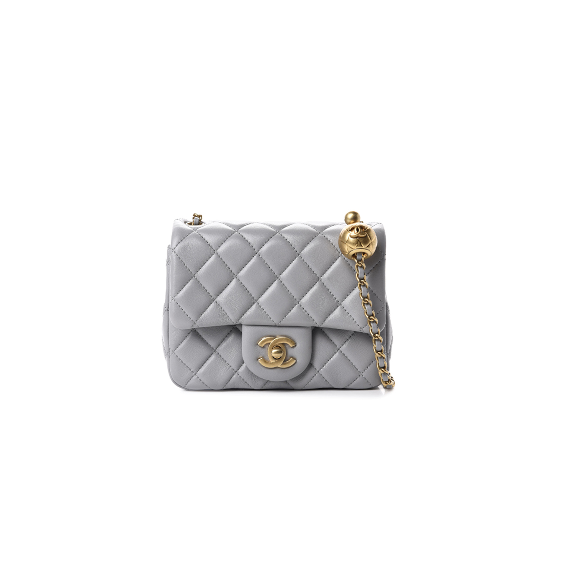 Ch*el lambskin quilted mini pearl crush flap light grey as1786 (18*13*7cm)
